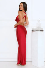 Evening Enchantment Satin Maxi Dress Red