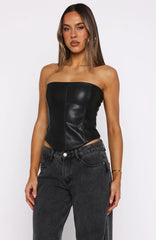 Wipe My Mind Strapless PU Bustier Black
