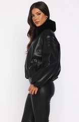 No Competition Pu Bomber Jacket Black