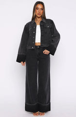 Charlotte Mid Rise Wide Leg Jeans Black Acid