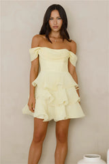 Pretty In The Sun Off Shoulder Mini Dress Yellow