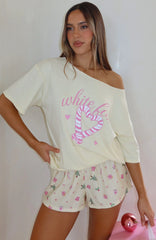 Sweetheart Pyjama Off Shoulder Tee Lemon
