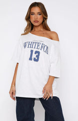 Everything In Time Off Shoulder Oversized Tee Grey Marle