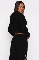 Love You Regardless Cropped Zip Front Hoodie Black
