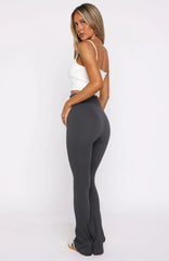 Scared To Confess Seamless Ribbed Flare Pants Charcoal