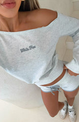 High Roller Off Shoulder Long Sleeve Sweater Grey Marle