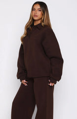 Chill Moves Oversized Henley Sweater Chocolate