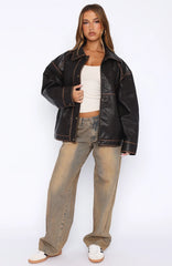 A London Girl PU Jacket Washed Chocolate