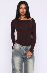 Double Down Long Sleeve Bodysuit Dark Chocolate