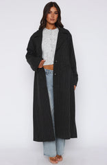 Walk By Me Oversized Coat Charcoal Pinstripe
