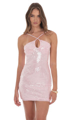 Sequin Keyhole Dress in Pink