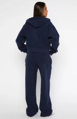 Just For Now Fleece Wide Leg Sweatpants Navy