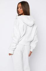Can't Miss It Boxy Zip Front Hoodie Grey Marle/Rose Gold