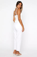 Avianna Mid Rise Cropped Straight Leg Jeans White