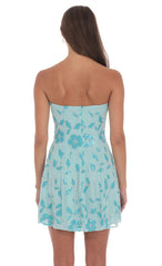 Sequin Beaded Flare Strapless Dress in Blue