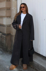 Walk By Me Oversized Coat Charcoal Pinstripe