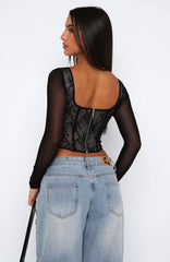 A Good Night Lace Long Sleeve Bustier Black