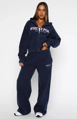 Just For Now Fleece Wide Leg Sweatpants Navy
