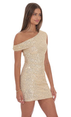 Off Shoulder Sequin Bodycon Dress in Gold