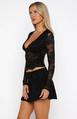Always Stay Embellished Lace Long Sleeve Top Black