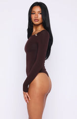 Double Down Long Sleeve Bodysuit Dark Chocolate