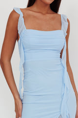 Blushing Ruffle Trim Maxi Dress Blue