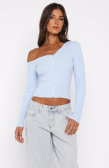 Double Dates Long Sleeve Knit Top Blue