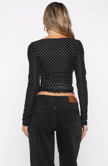 Clear As Day Long Sleeve Top Black/White Polka Dot