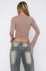 Letters To You Long Sleeve Top Taupe