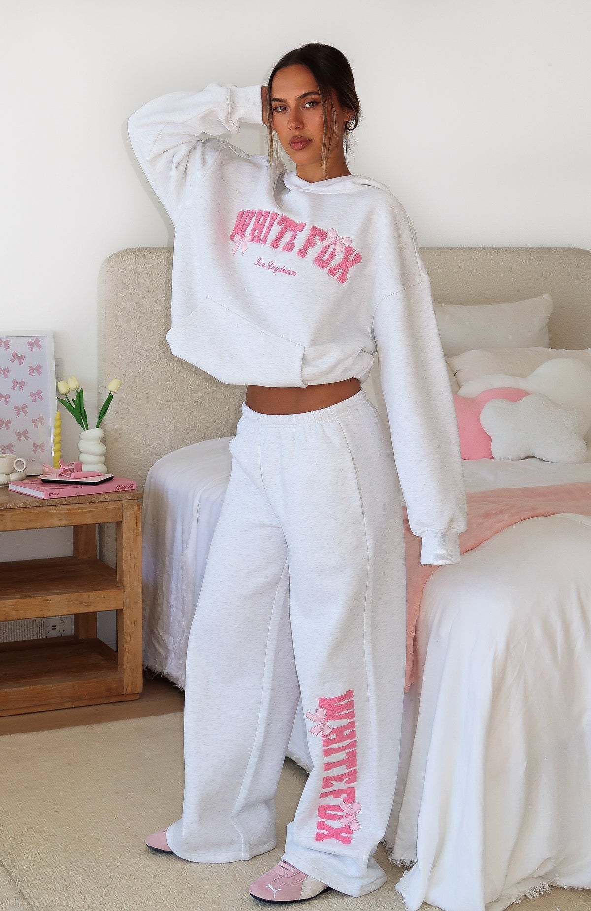Daydreamers Madeline Wide Leg Sweatpants Grey Marle
