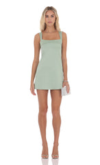 Satin Shift Dress in Sage