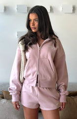 Can't Miss It Boxy Zip Front Hoodie Dusty Pink