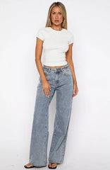 Bring The Drama Mid Rise Wide Leg Jeans Mid Blue