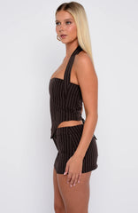 Back To Business Mini Skort Chocolate Pinstripe