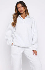 Chill Moves Oversized Henley Sweater Grey Marle