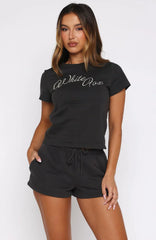 Lucky Thirteen Elsa Relaxed Baby Tee Charcoal