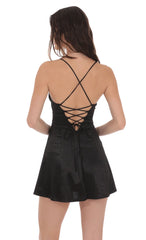 Satin Fit and Flare Dress in Black