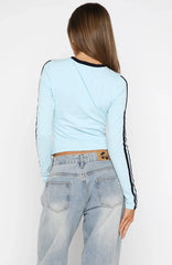 Forever Mine Long Sleeve V Neck Baby Tee Baby Blue