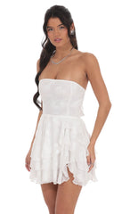 Floral Strapless Asymmetrical Dress in White