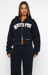 Daydreamers Madeline Boxy Zip Front Hoodie Navy