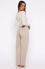 Bring The Style Low Rise Wide Leg Jeans Sesame Wash