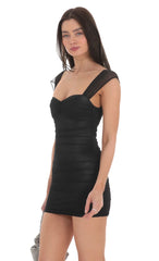 Mesh Ruched Bodycon Dress in Black