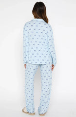 Pillow Talk Printed Long Sleeve Pyjama Set Sky Ribbons