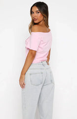 Whenever You're Ready Off Shoulder Relaxed Tee Pink