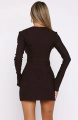 Living For Love Long Sleeve Mini Dress Chocolate