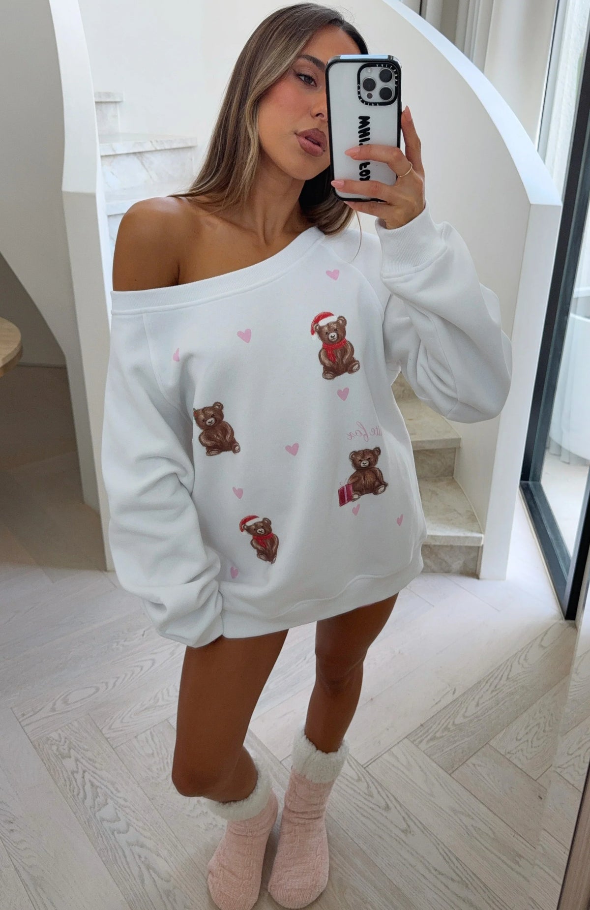 Cuddly Christmas Off Shoulder Sweater White