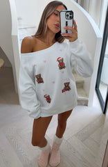 Cuddly Christmas Off Shoulder Sweater White