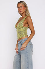 The Glitterati Beaded Top Chartreuse