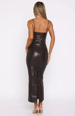 Forever Wanting PU Midi Dress Chocolate