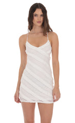 Ruffle Lace V-Neck Dress in White